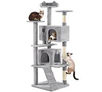 Yaheetech Arbre à Chat 178 cm, Arbre à Grimper avec 2 Niches 3 Plateformes 2 Boules en Sisal Multi-Niveaux Idéal pour 3-4 Chats, Gris Clair
