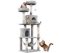 Yaheetech Arbre à Chat 179 cm Tour à Griffer avec 2 Niches/Hamac Colonne en Sisal Multi-Niveaux Tour pour Chat Gris Clair