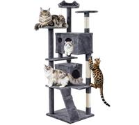Yaheetech Arbre à Chat 203 cm, Arbre à Grimper avec 2 Niches 3 Plateformes 2 Boules en Sisal Multi-Niveaux Idéal pour 3-4 Chats, Gris Foncé