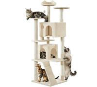 Yaheetech Arbre à Chat 203 cm, Arbre à Grimper avec 2 Niches 3 Plateformes 2 Boules en Sisal Multi-Niveaux Idéal pour 3-4 Chats, Beige