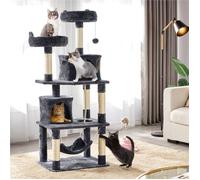 Yaheetech Arbre à Chat 61 x 49,5 x 145 cm Gris Foncé Griffoir 2 Niche 2 Perchoirs 2 Boules de Peluche