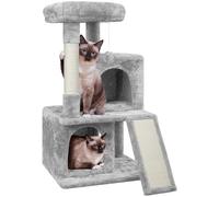 Yaheetech Arbre à Chat 91 cm Arbre à Grimper Gris Clair | Griffoirs en Sisal, 2 Niches, 1 Plateforme et Boule, Charge Max 12 kg, Dimensions 49 × 45,5 × 91 cm