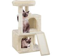 Yaheetech Arbre à Chat avec Griffoir et Poteaux en Sisal Centre d'activités 2 Niches 1 Boule de Peluche et 1 Platforme 49 x 45,5 x 91 cm Beige