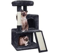 Yaheetech Arbre à Chat avec Griffoir et Poteaux en Sisal Centre d'activités 2 Niches 1 Boule de Peluche et 1 Platforme 49 x 45,5 x 91 cm Noir