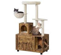 Yaheetech Arbre à Chat avec Litière Maison pour Chat Table d'appoint avec Niche Panier Plateforme Cachettes Armoire Griffoir pour Chat 80 × 45 × 134,5 cm Brun Rustique/Beige