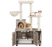 Yaheetech Arbre à Chat avec Litière Maison pour Chat Table d'appoint avec Niche Panier Plateforme Cachettes Armoire Griffoir 80 × 45 × 134,5 cm Grège/Beige