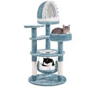 Yaheetech Arbre à Chat Bleu Thème Marin Hauteur 115cm avec Niche Requin Plateforme Poisson Jeux pour Chat Idéal pour 1-2 Chats