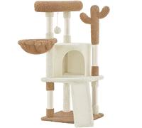 Yaheetech Arbre à Chat Cactus Hauteur 106,5 cm Tour pour Chat en Tissu Moppy avec Poteaux en Sisal Plateformes Niche Panier Perchoir Griffoirs Maison (Beige/Marron)