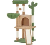 Yaheetech Arbre à Chat Cactus Hauteur 106,5 cm Tour pour Chat en Tissu Moppy avec Poteaux en Sisal Plateformes Niche Panier Perchoir Griffoirs Maison (Marron/Vert)