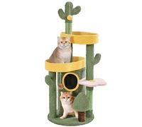 Yaheetech Arbre à Chat Design Oasis Moppy avec Cachette Cylindrique à 2 Niveaux 3 Perchoirs Poteaux Cactus avec Griffoirs Jouets 123 cm de Haut Vert/Jaune