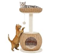 Yaheetech Arbre à Chat en Rotin Tour pour Chat en Peluche Design Moderne avec Cachette Coussin Souple Panier Supérieur Griffoir en Sisal 75 cm de Haut