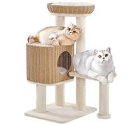 Yaheetech Arbre à Chat en Rotin 91 cm, Tour pour Chats 10 KG, Griffoir en Sisal avec Niche/Coussin/Panier Supérieur Souple/Poteaux à Griffer/Boule