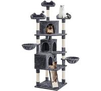 Yaheetech Arbre à Chat Géant 194 cm Arbres à Chat XXL Multiniveau avec 3 Niches/3 Perchoirs/2 Paniers/10 Griffoirs Sisal, pour 3-5 Chats Gris Foncé