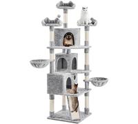 Yaheetech Arbre à Chat Géant 194 cm Arbres à Chat XXL Multiniveau avec 3 Niches/3 Perchoirs/2 Paniers/10 Griffoirs Sisal, pour 3-5 Chats Gris Clair
