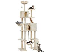 Yaheetech Arbre à Chat Géant Hauteur 209 cm Multiniveau avec Poteaux en Sisal Arbre pour Chat en Bois avec Griffoirs 2 Perchoirs Design Mignon 2 Grandes Niches Panier Hamac 2 Boules Beige