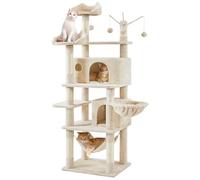 Yaheetech Arbre à Chat Multiniveau Hauteur 170cm Tour de Jeux Maison pour Chat avec Poteaux en Sisal 2 Niches Spacieuses Hamac Panier Jouets Amovibles Boules avec Clochette Beige