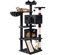 Yaheetech Arbre à Chat Multiniveau Tour pour Chat avec Cachettes Panier Perchoirs Rampe Poteaux en Sisal Boule Suspendue Tour d'escalade pour Chatons 145 cm de Haut Noir