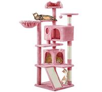 Yaheetech Arbre à Chat Multiniveau Tour pour Chat avec Cachettes Panier Perchoirs Rampe Poteaux en Sisal Boule Suspendue Tour d'escalade pour Chatons 145 cm de Haut Rose