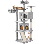 Yaheetech Arbre à Chat Multiniveau Tour pour Chat avec Cachettes Panier Perchoirs Rampe Poteaux en Sisal Boule Suspendue Tour d'escalade pour Chatons 145 cm de Haut Gris Clair