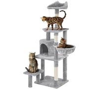 Yaheetech Arbre à Chat Taille 145 cm de Haut Multiniveau Tour pour Chats avec Perchoir à Oreilles Cachette Panier Plateforme Poteaux à Griffer Centre d’activités Gris Clair