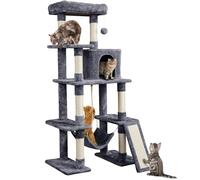 Yaheetech Arbre à Chat XXL 160 cm, Tour pour Chats Maine Coon 10 kg, avec 8 Griffoirs/Grande Niche/Perchoir/Hamac/Pompon/Corde, Anti-Basculement, Gris Foncé
