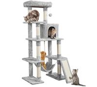 Yaheetech Arbre à Chat XXL 160 cm, Tour pour Chats Maine Coon 10 kg, avec 8 Griffoirs/Grande Niche/Perchoir/Hamac/Pompon/Corde, Anti-Basculement, Gris Clair
