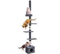 Yaheetech Arbre à Chat XXL 226-265,5 cm Arbre à Chats au Plafond à 5 Niveaux avec Cachette Perchoirs Griffoirs en Sisal Jouet Gris foncé