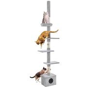 Yaheetech Arbre à Chat XXL 226-265,5 cm Arbre à Chats au Plafond à 5 Niveaux avec Cachette Perchoirs Griffoirs en Sisal Jouet Gris Clair