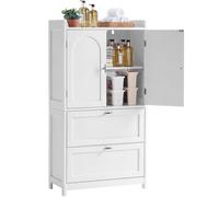 Yaheetech Armoire de Salle de Bain, Meuble de Rangement, Placard de Cuisine avec 2 Portes et 2 Tiroirs, Étagères Réglables, Salon Cuisine Couloir, 30 x 60 x 115 cm, Blanc