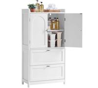 Yaheetech Armoire de Salle de Bain sur Pieds, Meuble de Rangement Multifonction avec 2 Portes et 2 Tiroirs, Étagères Réglables pour Salle de Bain Salon Cuisine Couloir, 30 x 60 x 115 cm Blanc
