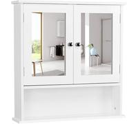 Yaheetech Armoire Murale de Salle de Bain Placard de Rangement Toilettes 3 Niveaux, Étagères à Hauteur Réglable, 2 Portes et Miroirs, 56 × 13 × 58 cm Blanc