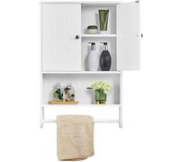 Yaheetech Armoire Murale Suspendus de Salle de Bain 48,5 × 14 × 73 cm, Armoire de Toilette avec Étagère Réglable, 2 Portes/Compartiment Ouvert/Porte-Serviette Blanc