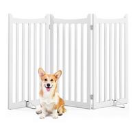 YAHEETECH - Barrière de Sécurité Chien Pliable- en Bois - 3 Panneaux 2 Pieds de Support -90,5 cm de Haut sans Perçage - Blanc