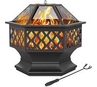Yaheetech Brasero Exterieur 23" Brasero de Jardin pour Fête 61 cm L x 62 cm H Foyer Poêle Chauffant Noir Terrasse, Patio, Arrière-Cour, Piscine