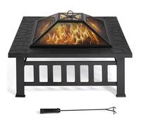 Yaheetech Brasero Extérieur 3 en 1 Carrée Multifonctionnelle 86x86x54cm pour Terrasse Balcon Poêles à Bois avec Couverture en Maille Poker Noir