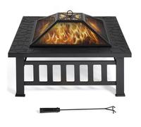 Yaheetech Brasero Extérieur Carré Poêle à Bois de Jardin en Métal pour Barbecue avec Couverture et Poker, Noir