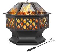 Yaheetech Brasero Exterieur Hexagonal Foyer Poêle Chauffage à Charbon de Bois 61 cm L x 62 cm H Firepit pour Terrasse Patio Véranda Jardin