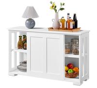 Yaheetech Buffet de Salle à Manger avec 2 Portes Coulissantes Commode Basse de Cuisine en Bois Étagère Réglable en Hauteur Cuisine Salon Salle à Manger Blanc Pur