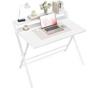 Yaheetech Bureau d'Ordinateur, Bureau Pliable 80cm en L, Table d'écriture avec Petit Étagère Surélevée et Pieds en Forme X, pour Chambre Salon d'étude Petits Espaces, Blanc, 100×50×74,5cm