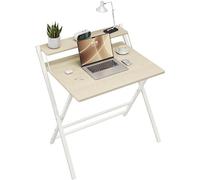 Yaheetech Bureau d'Ordinateur, Bureau Pliable 80cm en L, Table d'écriture avec Petit Étagère Surélevée et Pieds en Forme X, pour Chambre Salon d'étude Petits Espaces, Bois Clair, 80×50×74,5cm