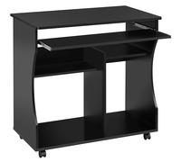 Yaheetech Bureau Informatique à roulettes Bureau d'ordinateur en Bois avec Plateau pour Clavier Étagères de Rangement Bureau Bibliothèque Poste de Travail 80 cm L × 48 cm l × 76 cm H Noir