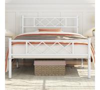 Yaheetech Cadre de Lit 90x190 cm avec Sommier, Lits Simples en Fer Forgé 1 Place pour Adulte, Lits Modernes en Métal 1 Personne Une Place, 32,5 cm Espace de Rangement, Assemblage Facile, Blanc