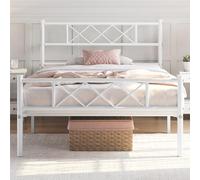 Yaheetech Cadre de Lit 90x200 cm avec Sommier, Lits Simples 1 Place pour Adulte, Lits en Métal 1 Personne Une Place, Lit Moderne en Fer Forgé, 32,5 cm Espace de Rangement, Assemblage Facile, Blanc