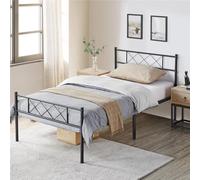 Yaheetech Cadre de Lit 90x200 cm avec Sommier, Lits Simples en Méta 1 Place pour Adulte, 1 Personne Une Place, Lits Modernes en Fer Forgé, 32,5 cm Espace de Rangement, Assemblage Facile, Noir