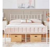 Yaheetech Cadre de Lit Double en Métal 140x200 cm pour Adultes Grande Espace en Lattes Blanc