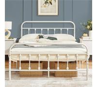 Yaheetech Cadre de Lit en Métal 140×200 cm Vintage Lit avec Sommier Haute Tête de Lit Armature Métallique à 6 Pieds de Support Blanc