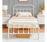 Yaheetech Cadre de Lit en Métal 90×200 cm Vintage Lit avec Sommier Haute Tête de Lit Armature Métallique à 6 Pieds de Support Blanc