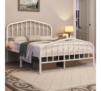 Yaheetech Cadre de Lit en Métal avec Tête de Lit Déco Effet Couronne 140x200cm Lit Moderne avec Sommier à Lattes Blanc