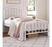 Yaheetech Cadre de Lit en Métal avec Tête de Lit Déco Effet Couronne 90x190cm Lit Moderne avec Sommier à Lattes Blanc