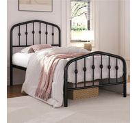 Yaheetech Cadre de Lit en Métal avec Tête de Lits 1 Personne Couronne 90x190cm Lits Modernes avec Sommier à Lattes Noir